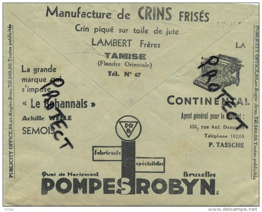 Old Envelope With Publicité : TAMISE Manufacture De CRINS Frisés : Typewriter Continental : Tabacs Semois : PRB - Enveloppes