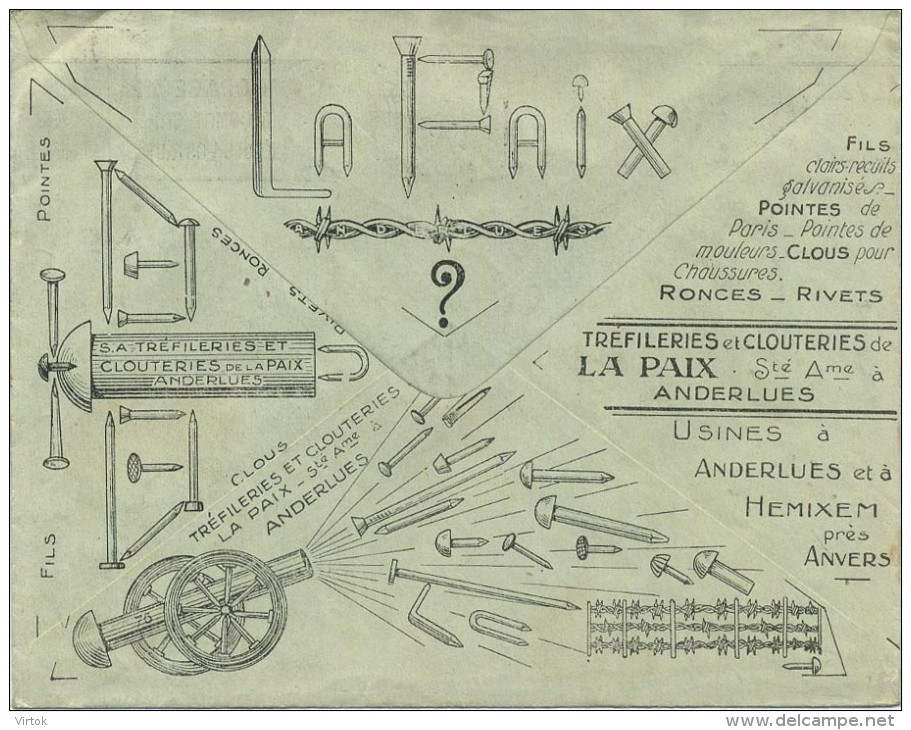 Old Envelope With Publicité 1926: Anderlues - Hemixen : Usines  Tréfileries-clouteries : LA PAIX - Autres & Non Classés