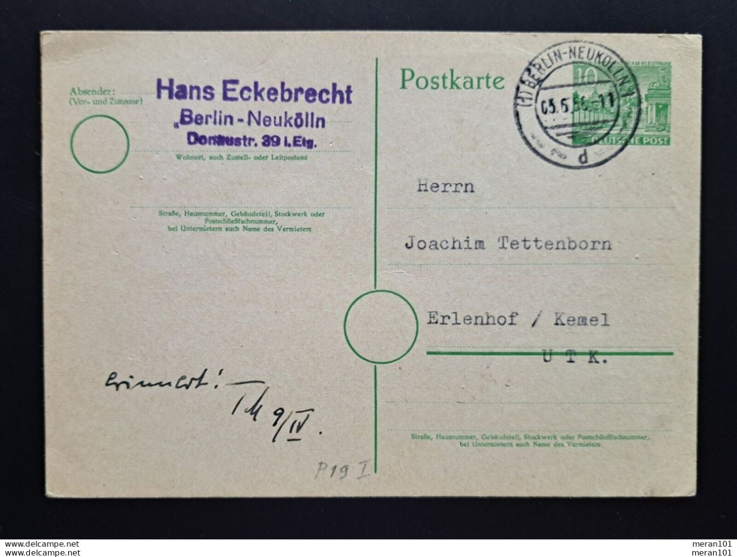 Berlin 1956, Postkarte P 19 Berlin-Neukölln - Postkarten - Gebraucht