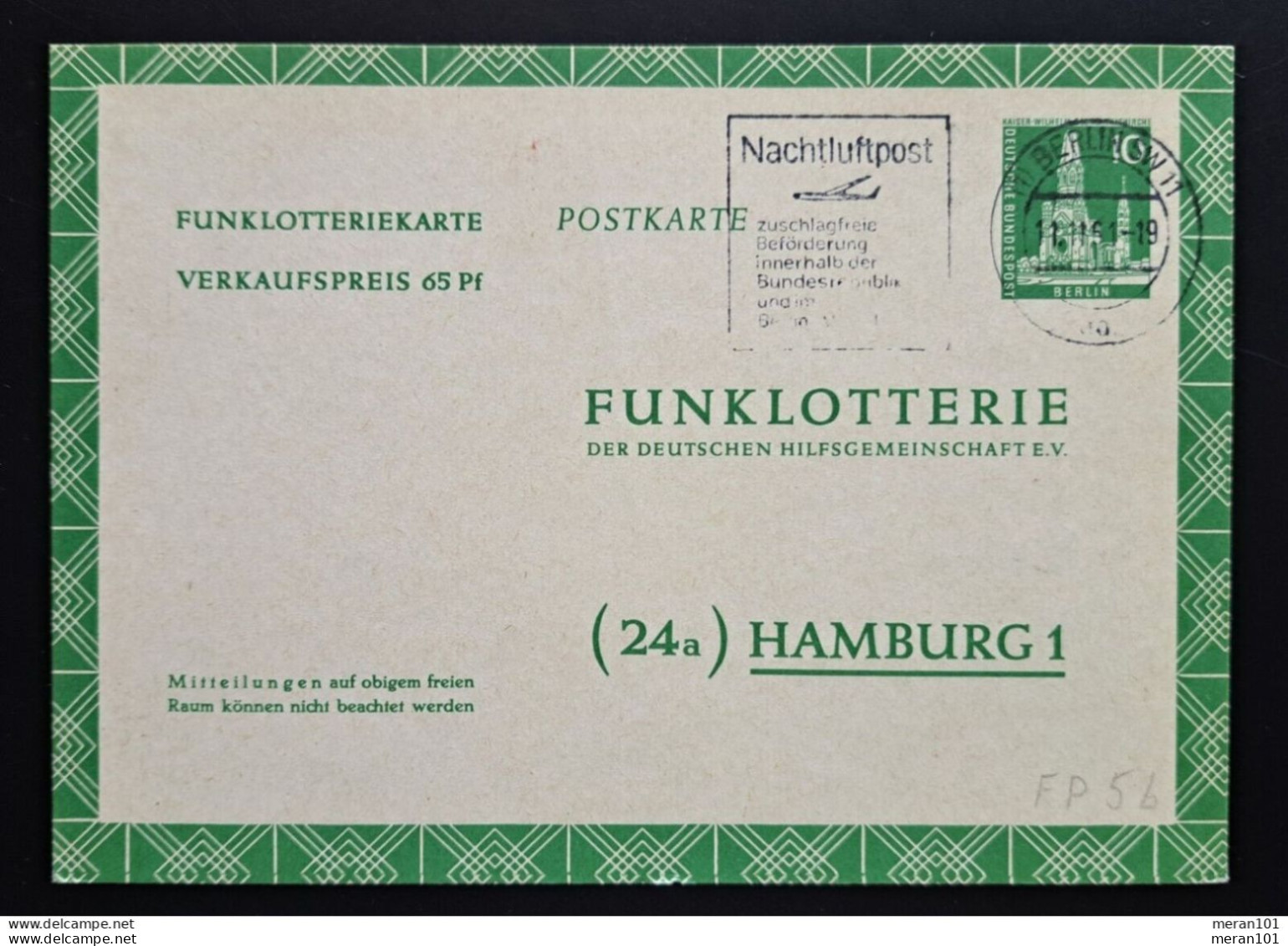 Berlin 1957, Postkarte Funklotterie FP 5b Rahmfarben Berlin - Postcards - Used