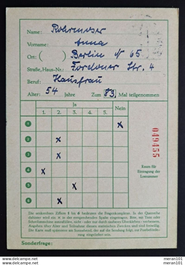 Berlin 1957, Postkarte Funklotterie FP 5b Rahmfarben Berlin - Cartes Postales - Oblitérées