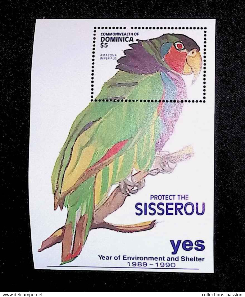 CL, Bloc Neuf, Block, Dominica, 1989, Perroquet, Amazona Imperialis, Year Of Environment And Sheter, 2 Scans - Dominikanische Rep.