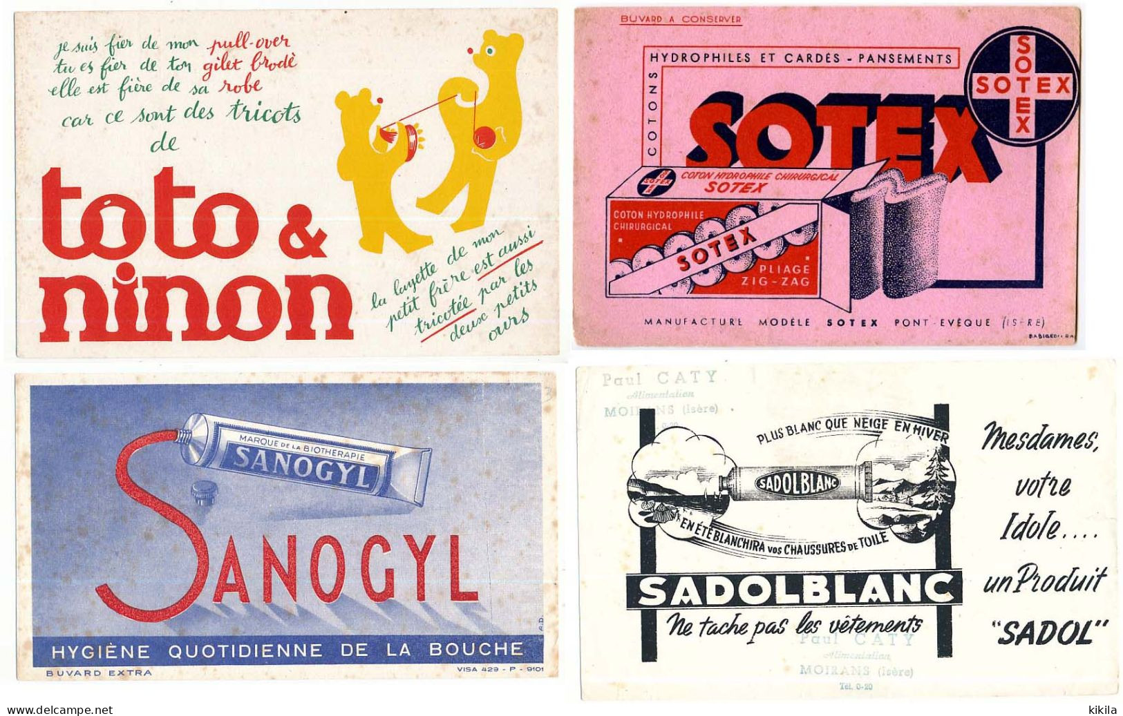 Lot De 4 Buvards (50) SADOL BLANC - SANOGYL - SOTEX - TOTO & NINON Avec Défauts :taches, Pliures,déchirures Etc... - Collections, Lots & Series