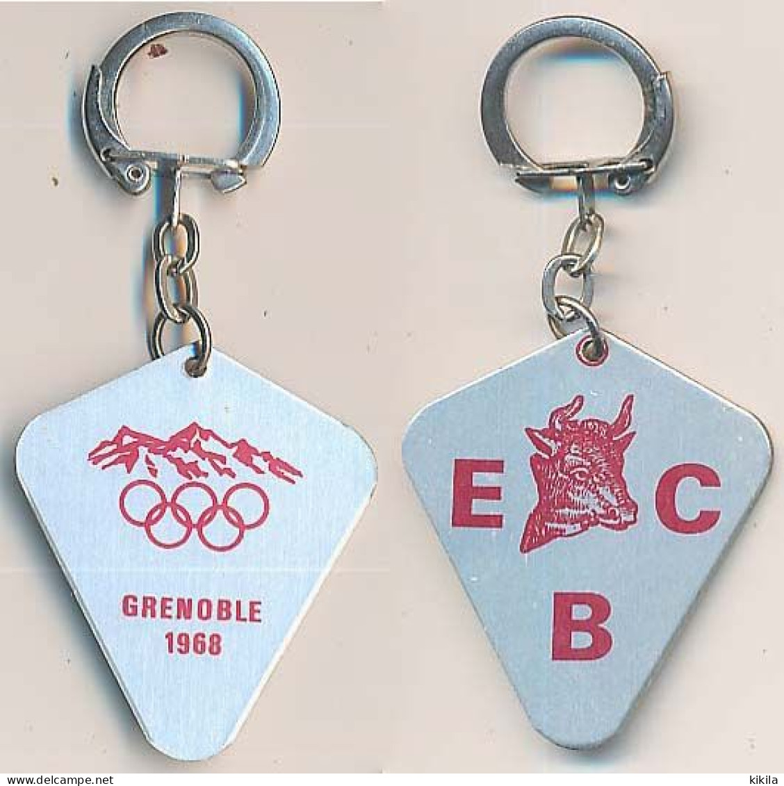 Porte-clefs Métallique E C B. Boucherie  Xèmes Jeux Olympiques D'Hiver De GRENOBLE 1968  Olympic Games 68 Rouge / Argent - Sonstige & Ohne Zuordnung