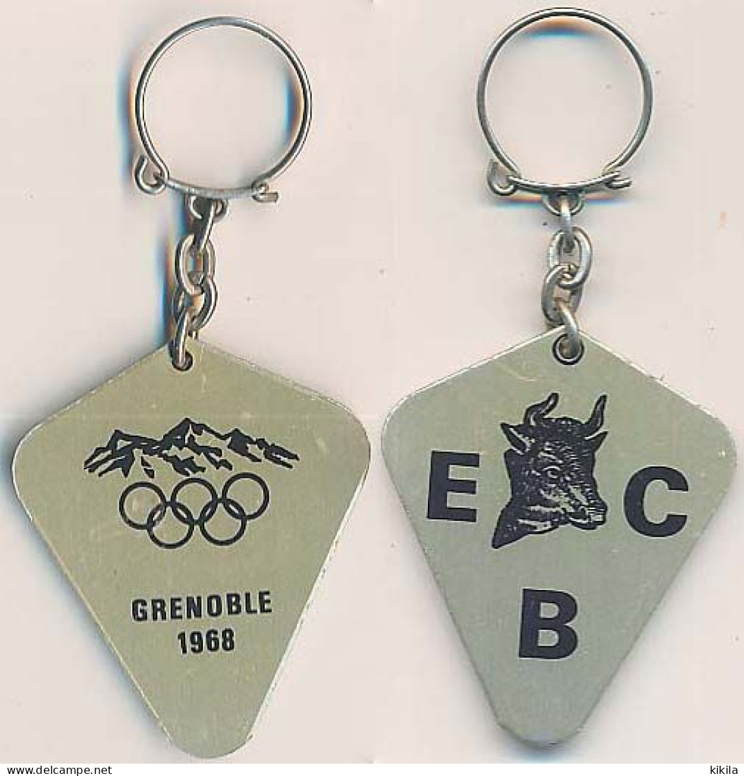 Porte-clefs Métallique E C B. Boucherie Des Xèmes Jeux Olympiques D'Hiver De GRENOBLE 1968  Olympic Games 68 Noir / Doré - Autres & Non Classés