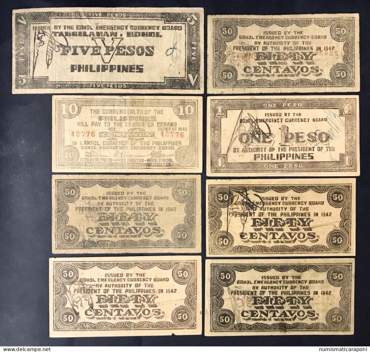 Filippine Philippines Emergency Notes WWII 1942 Emissioni Locali 8 Banconote LOTTO 2926 - Philippines