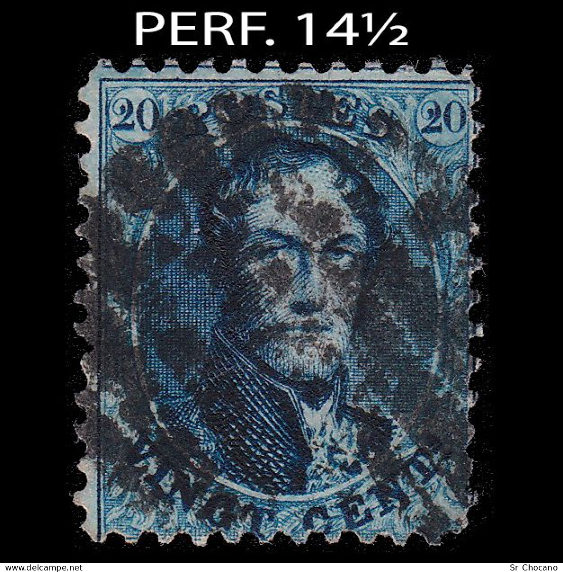 BELGIUM.1865.K.Leopold I.20c.YVERT 15B.USED.PERF. 14½ - 1863-1864 Médaillons (13/16)