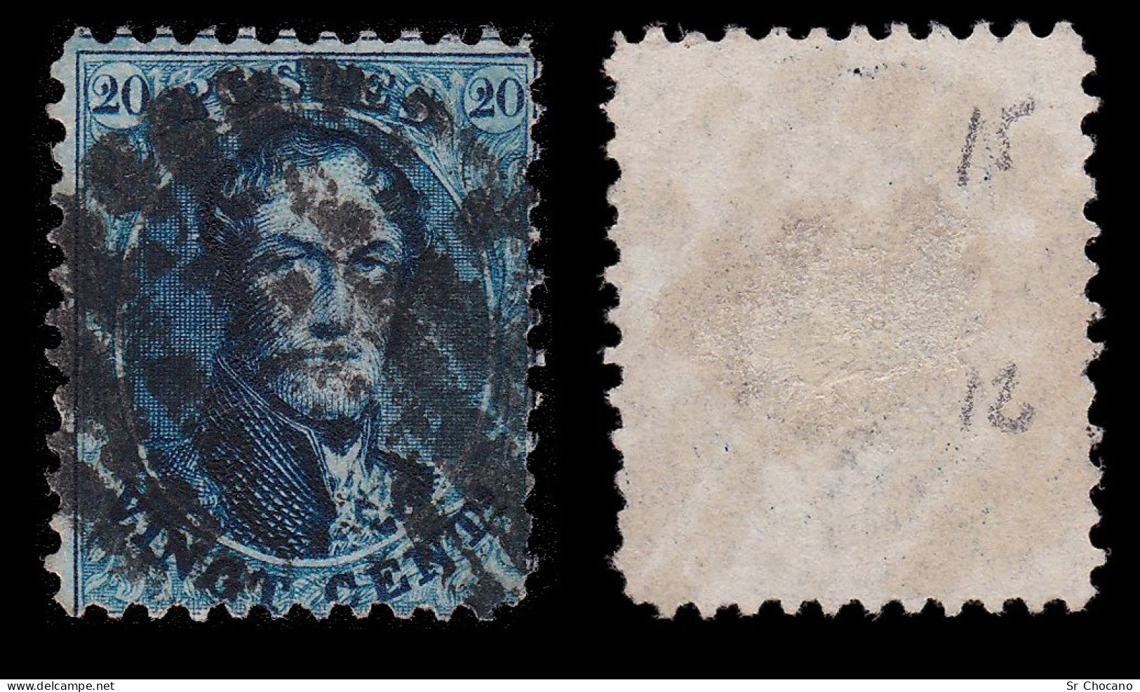 BELGIUM.1865.K.Leopold I.20c.YVERT 15B.USED.PERF. 14½ - 1863-1864 Médaillons (13/16)