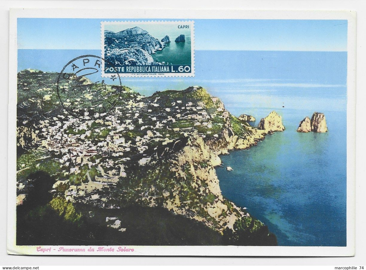 ITALIA  L.60 CAPRI CARTOLINA MAXIMUM CAPRI 13.2.1954 - Cartes-Maximum (CM)