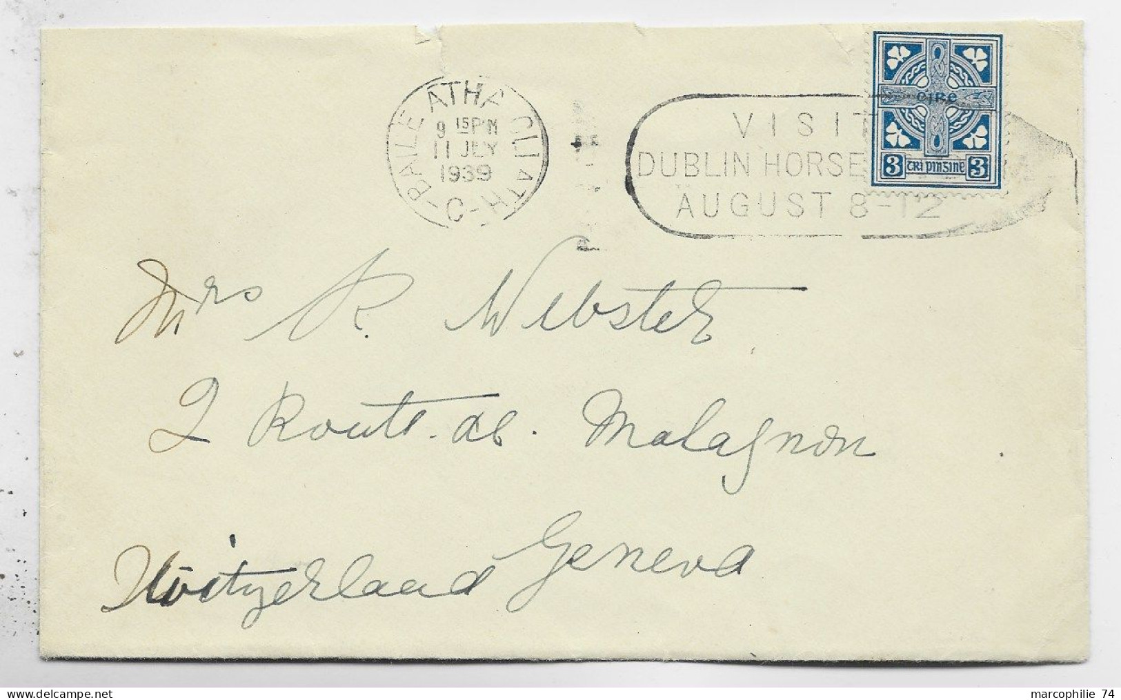 EIRE 3 SOLO LETTRE COVER MEC BAILE VIST DUBLIN HORSE 1939 - Brieven En Documenten