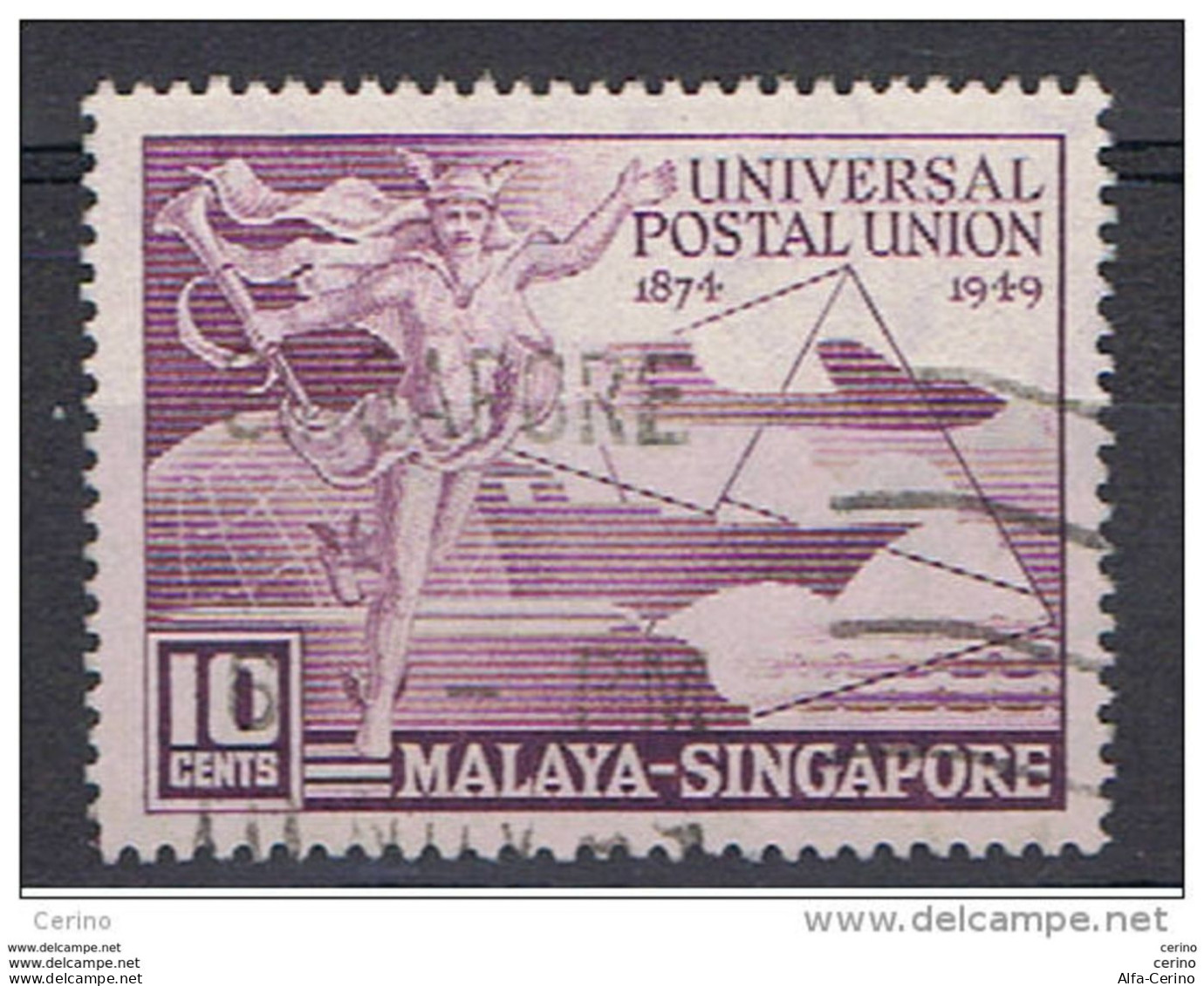 SINGAPORE:  1949  U.P.U. -  10 C. USED  STAMP  -  YV/TELL. 23 - Singapur (...-1959)