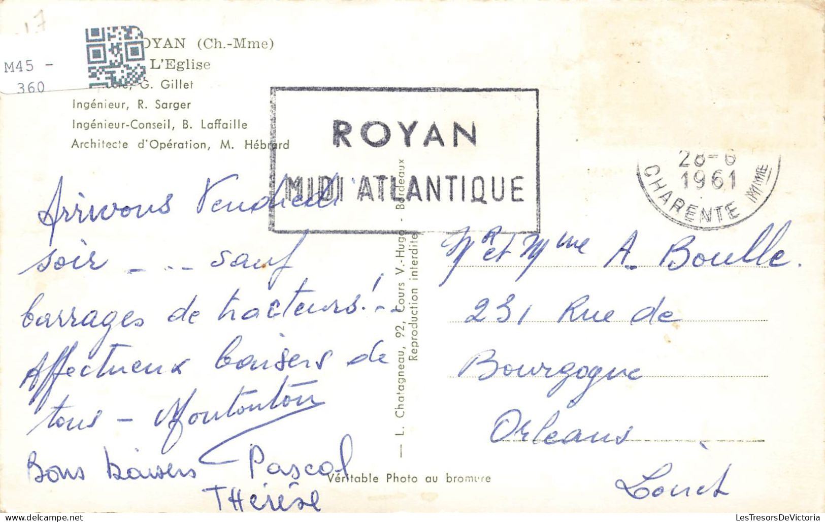 FRANCE - Royan - Vue Générale De L'église - Ingénieur R. Sarger -  Carte Postale Ancienne - Royan