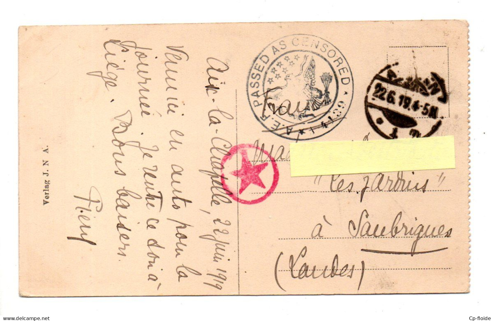 ALLEMAGNE . CACHET  A.E.F. PASSED AS CENSORED ET ÉTOILE ROUGE . D'AACHEN À SAUBRIGUES - Réf. N°944T - - Andere & Zonder Classificatie