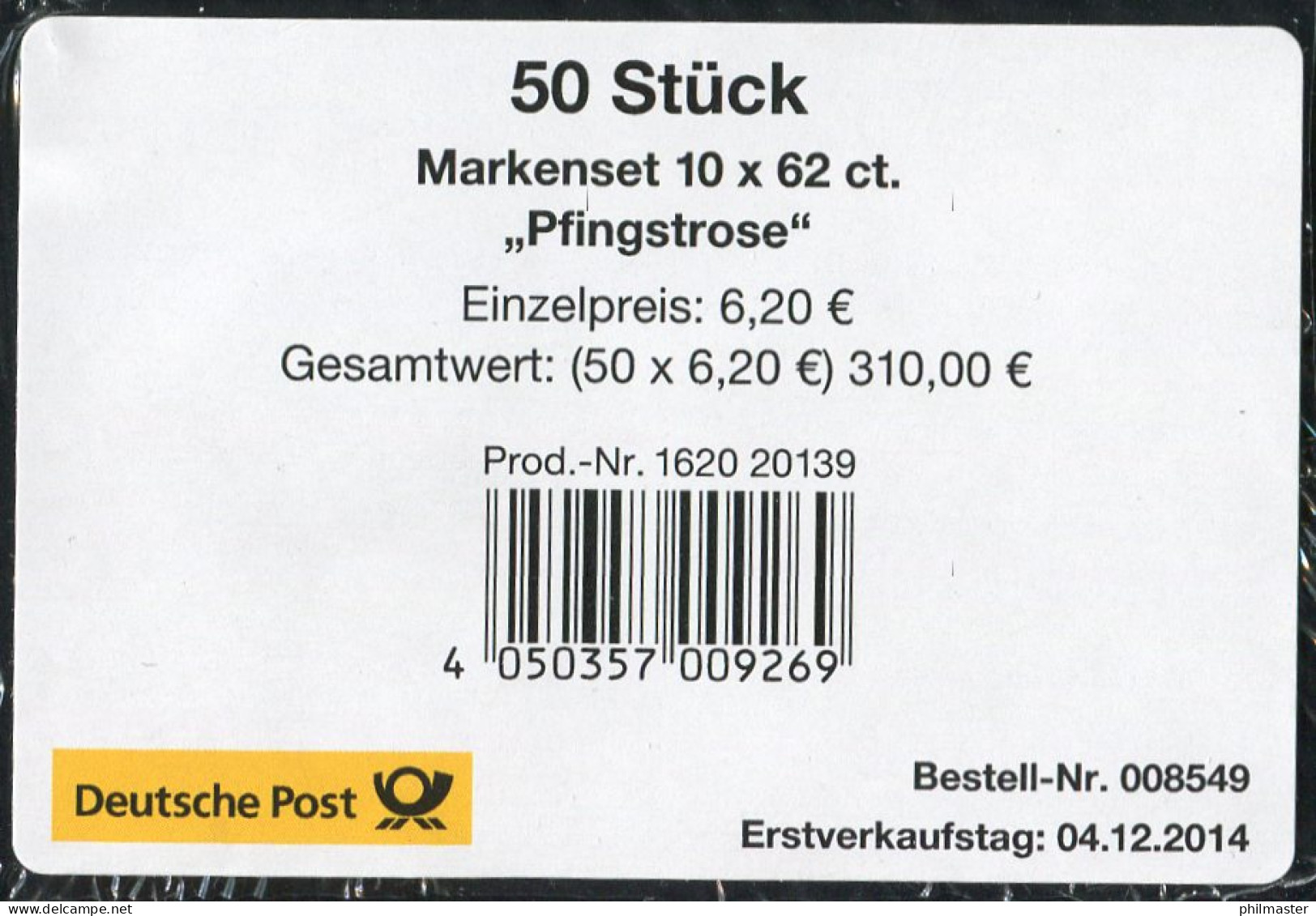 FB 42 Blume Pfingstrose 62 Cent, Banderole Für 50 Markensets - 2011-2020