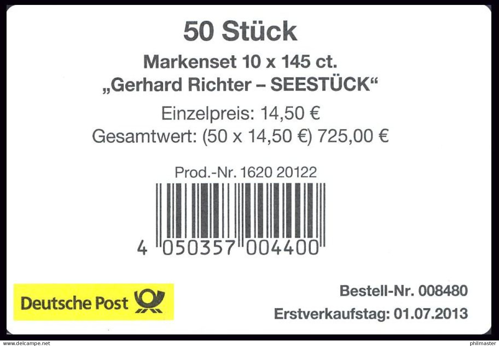 FB 32 Gerhard Richter, Folienblatt - Banderole Type Ia - Gelb, Ohne DHL-Code - 2011-2020