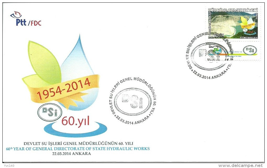 Turkey; FDC 2014 60th Anniv. Of General Directorate Of State Hydraulic Works - FDC