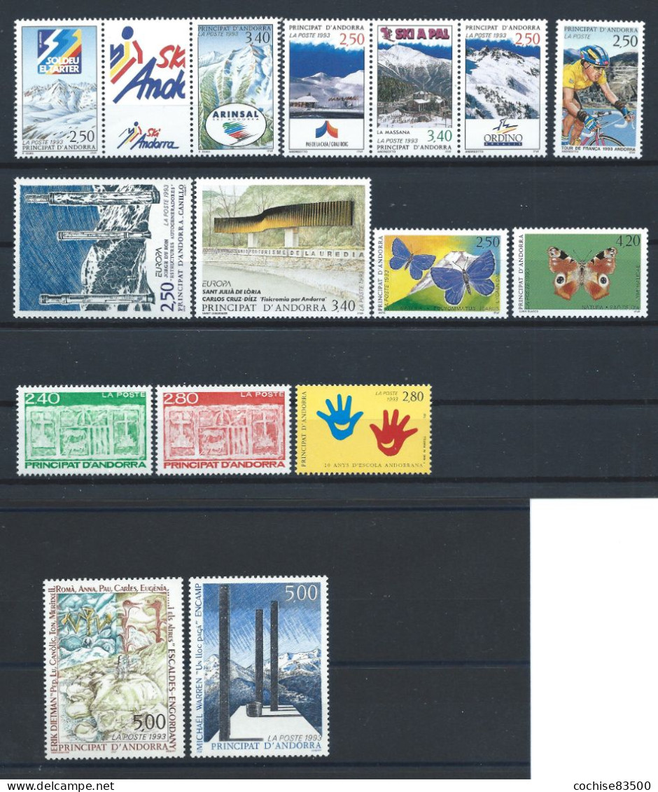 Andorre Lot 15 Tp Neuf** (MNH) Année 1993 - Manque N°435 - Full Years