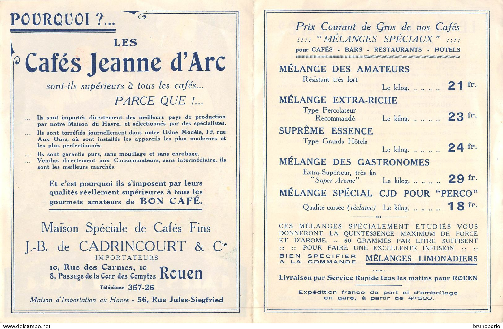 00026 "CAFES JEANNE D'ARC-J.B.DE CADRINCOURT EL CIE-EOUEN. - LE SECRET DU BON CAFE? FORCE, FINESSE, AROME" PUBBL ANIMATO - Pubblicitari