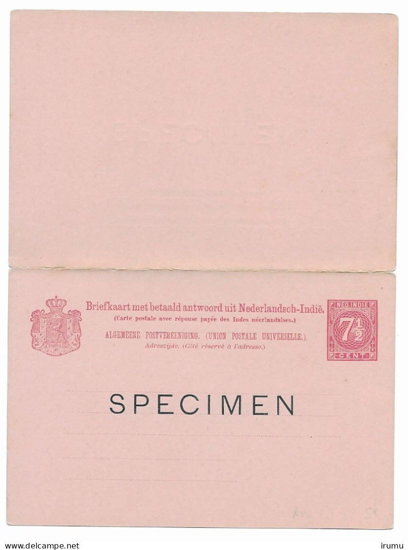 Ned. Indië 1890-97, G13 SPECIMEN Card (SN 2724) - Niederländisch-Indien