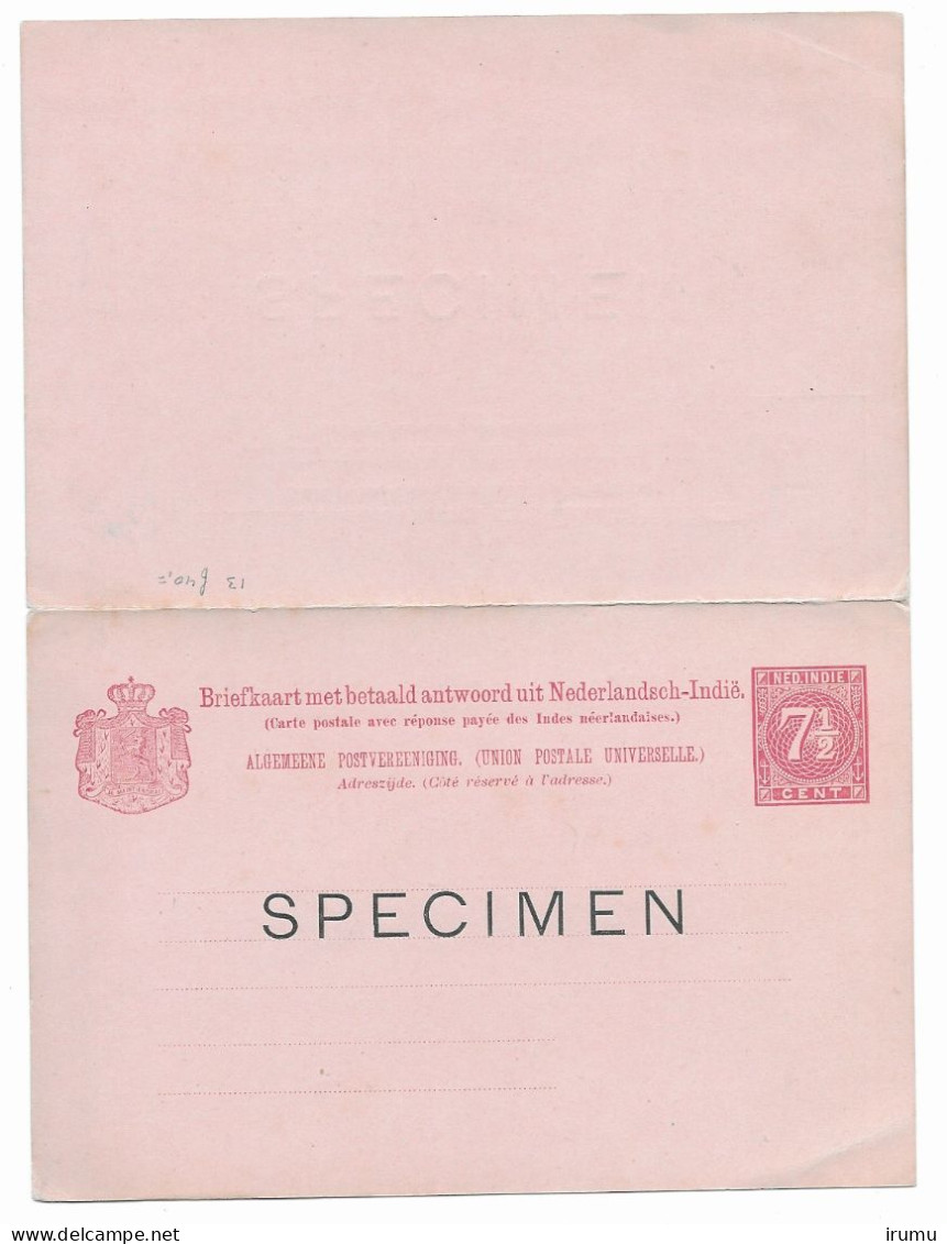 Ned. Indië 1890-97, G13 SPECIMEN Card (SN 2725) - Niederländisch-Indien