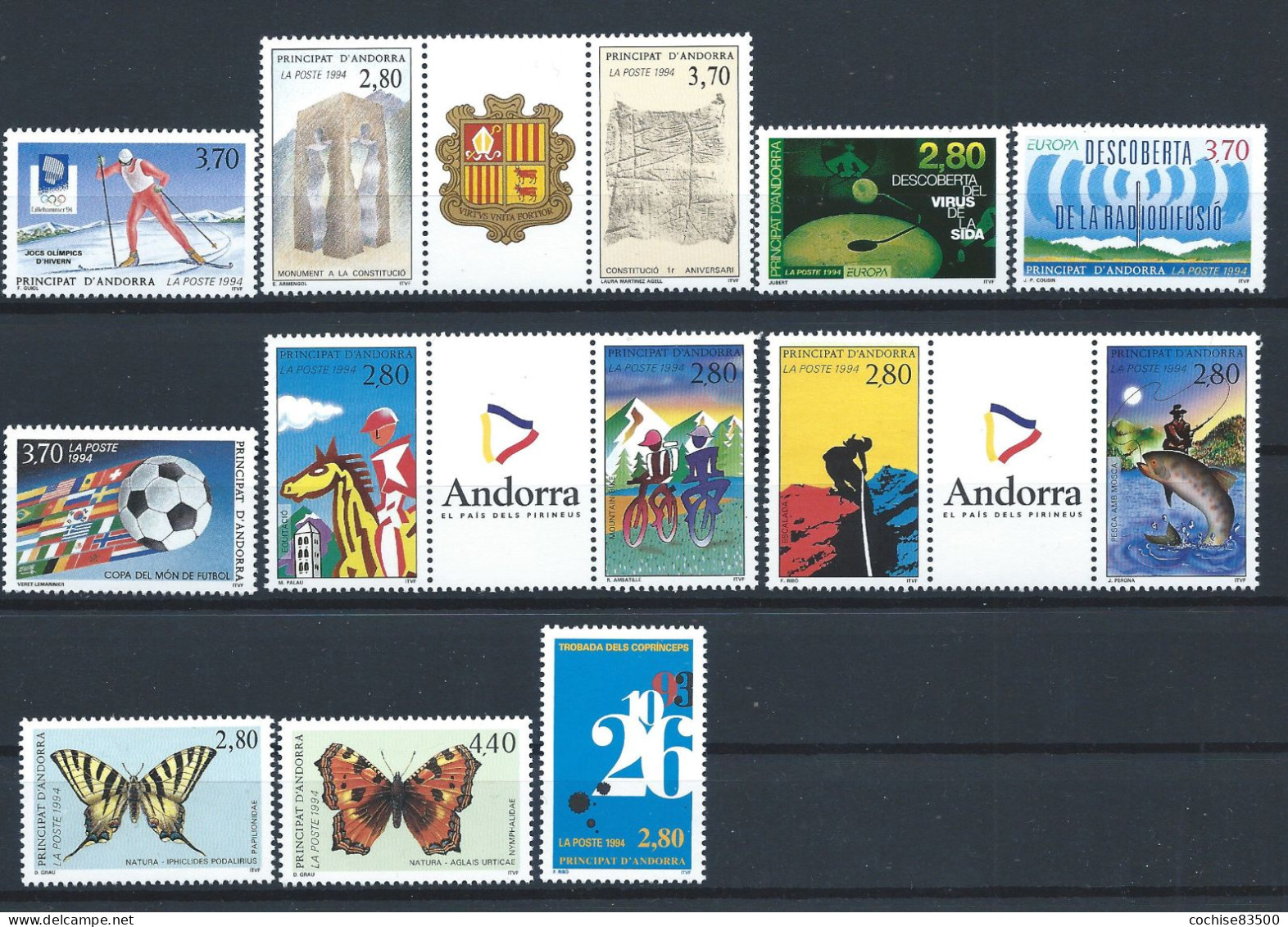 Andorre Lot 13 Tp Neuf** (MNH) Année 1994 - Volledige Jaargang