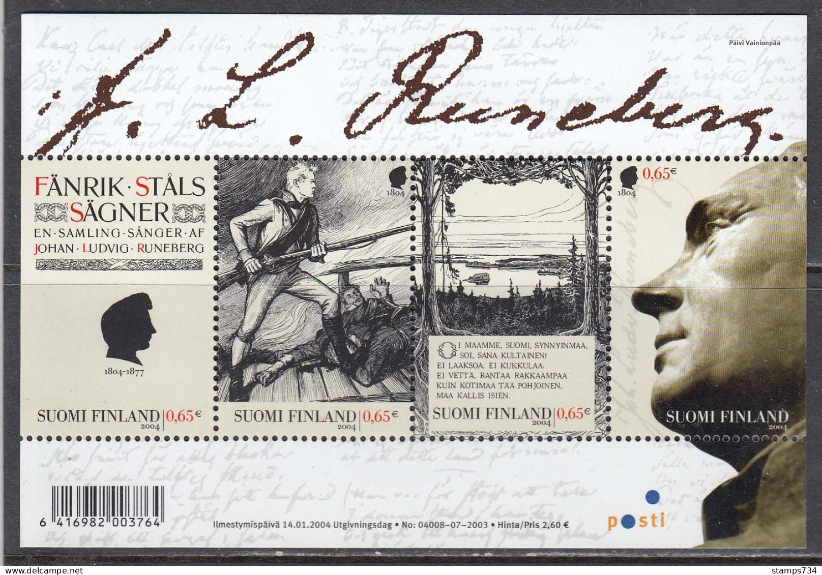 Finland 2004 - 200. Geburtstag Von Johan Ludvig Runeberg, Mi-Nr. Bl. 32, MNH** - Unused Stamps