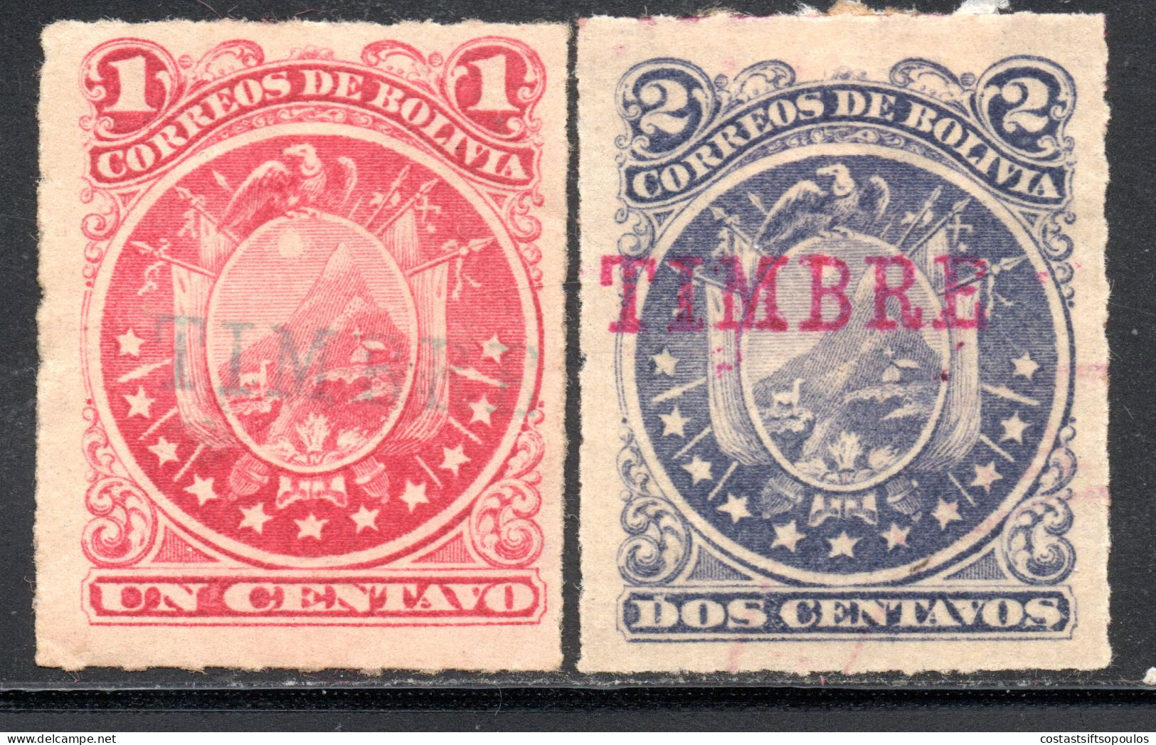 2656.BOLIVIA 1887 1c,2c. TIMBRE OVERPR.MHH - Bolivie