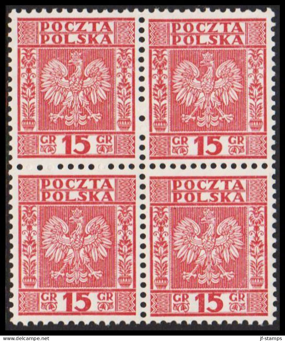 1932. POLSKA. Coat Of Arms 15 Gr In Never Hinged 4-block.  (Michel 274) - JF543357 - Neufs