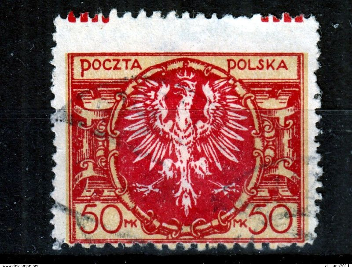 ⁕ Poland 1921 ⁕ Eagle In Shield 50 M. Mi.172 ⁕ 35v Used / Shades - Error / See Scan - Oblitérés