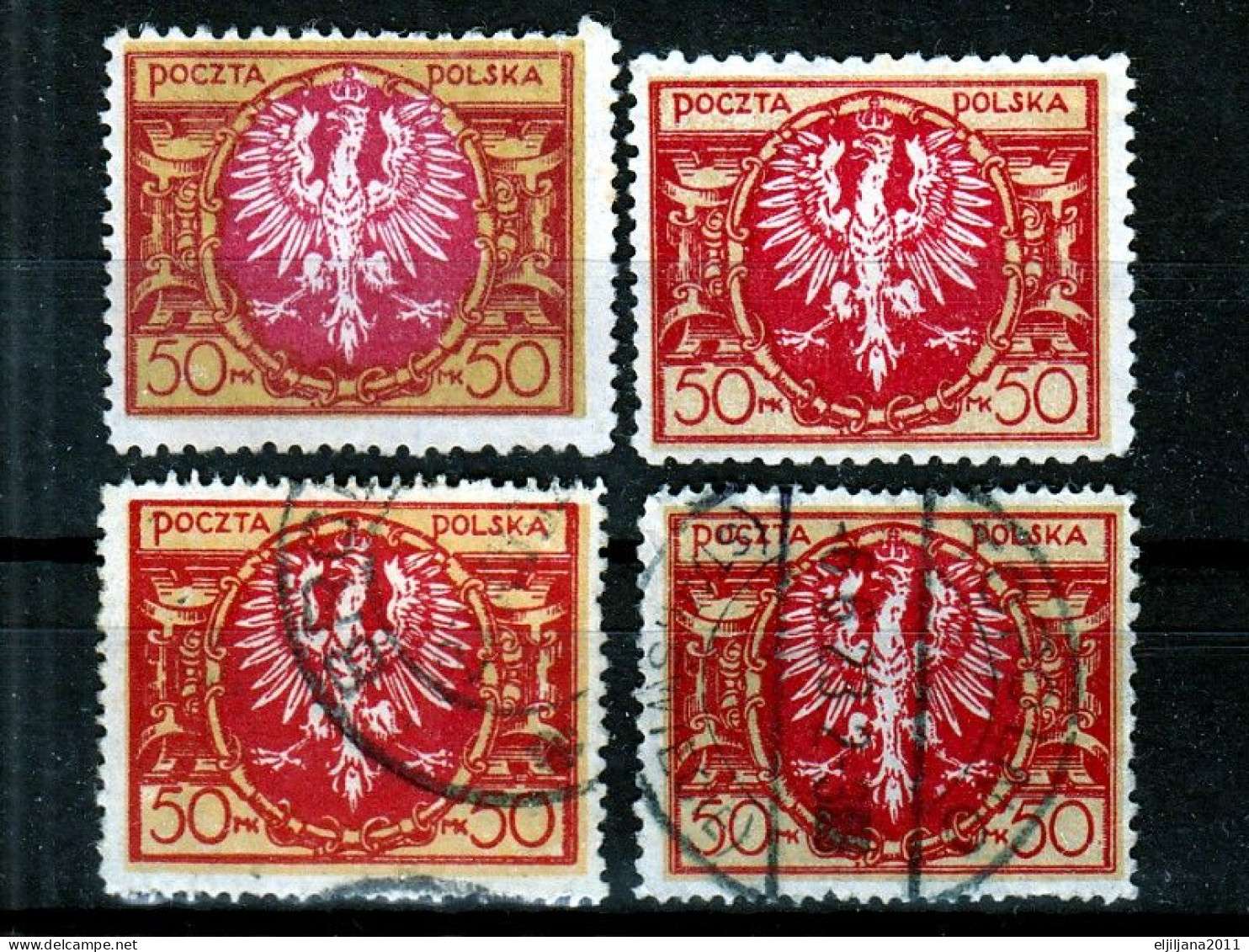 ⁕ Poland 1921 ⁕ Eagle In Shield 50 M. Mi.172 ⁕ 35v Used / Shades - Error / See Scan - Used Stamps