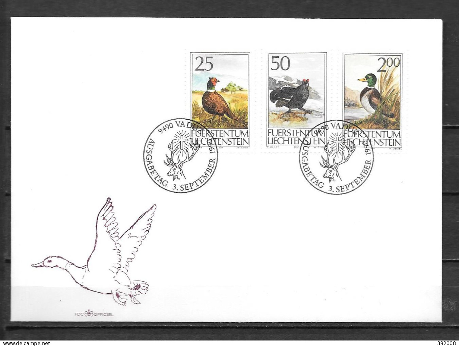 1990 - 938 à 940 - Oiseaux - 25 - FDC