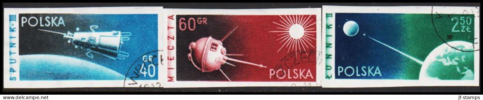 1959. POLSKA. Sputnik 3 And Lunik 1 And 2 Imperforated  Complete Set.  (Michel 1127-1129) - JF543442 - Gebraucht