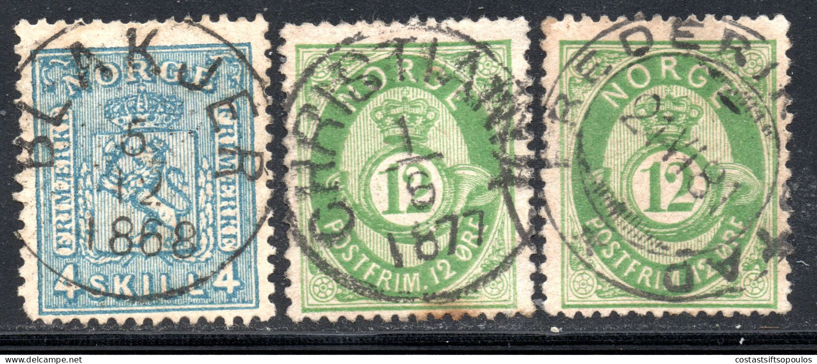 2658. NORWAY 3 CLASSIC ST. WITH NICE POSTMARKS LOT. - Oblitérés