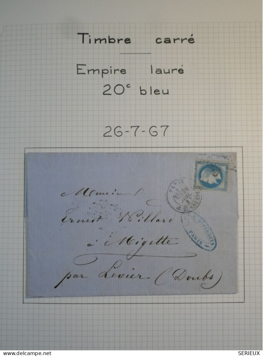 DK0 FRANCE  BELLE LETTRE RARE 1867 ETOILE N°2 SUR N°29 TIMBRE CARRé PIQUETAGE DE PARIS+VU BEHR.DISPERSION DE COLLECTION+ - 1863-1870 Napoleone III Con Gli Allori