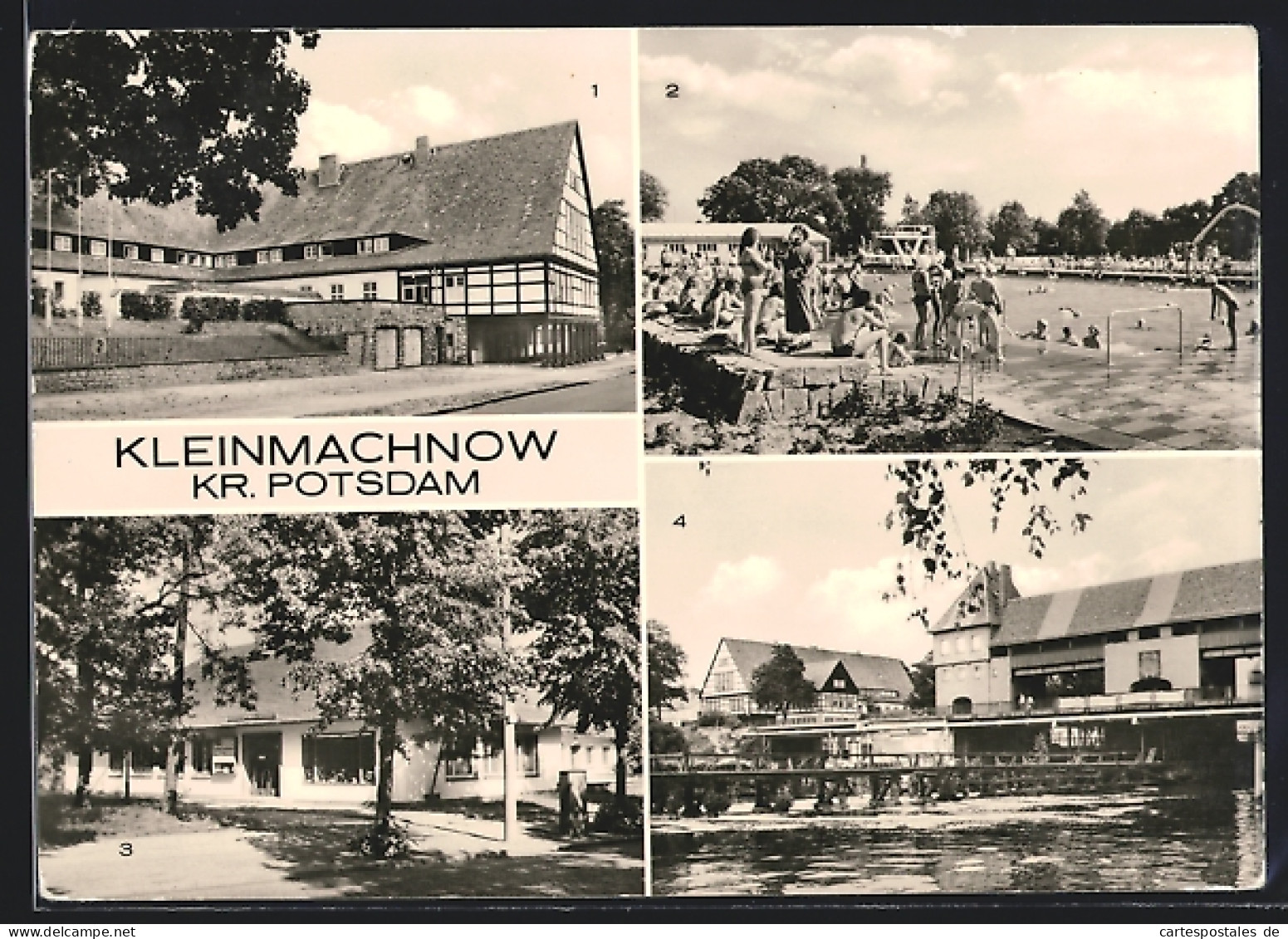 AK Kleinmachnow, Betriebsberufsfachschue Für Wasserbau, Freibad Kiebitzberge, Terrassenrestaurant  - Kleinmachnow