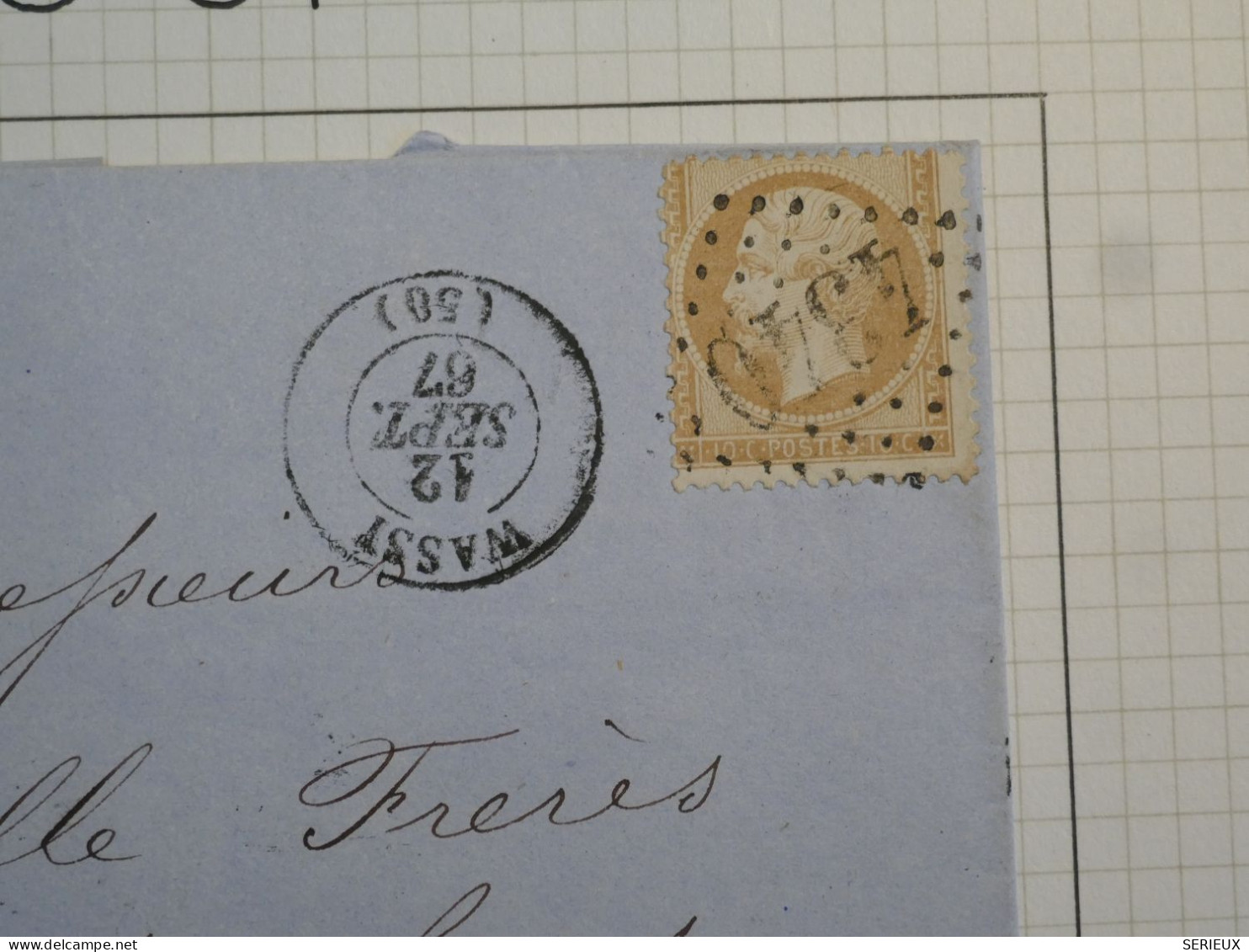 DK0 FRANCE  BELLE LETTRE RARE 1867+ N°21 TIMBRE CARRé PIQUETAGE DE WASSY +VU BEHR.DISPERSION DE COLLECTION+ - 1862 Napoléon III