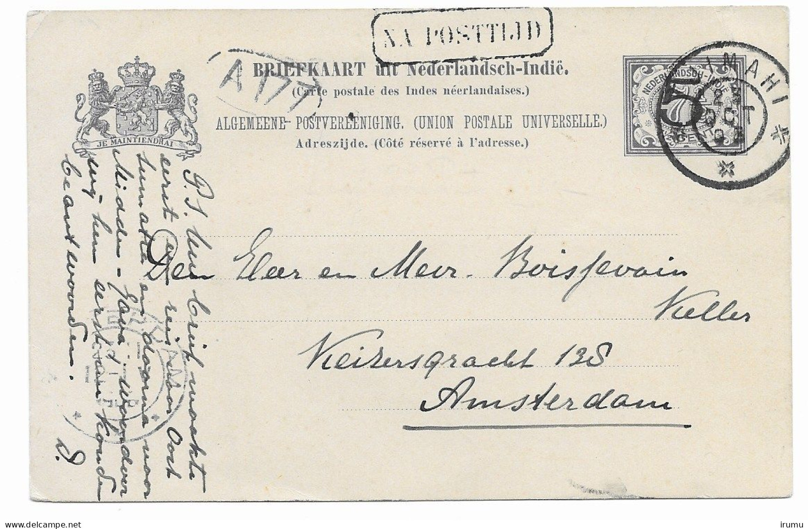 Ned. Indië 1908, G20a Z-2 Tjimahi NA POSTTIJD Naar A’dam (SN 2743) - Niederländisch-Indien