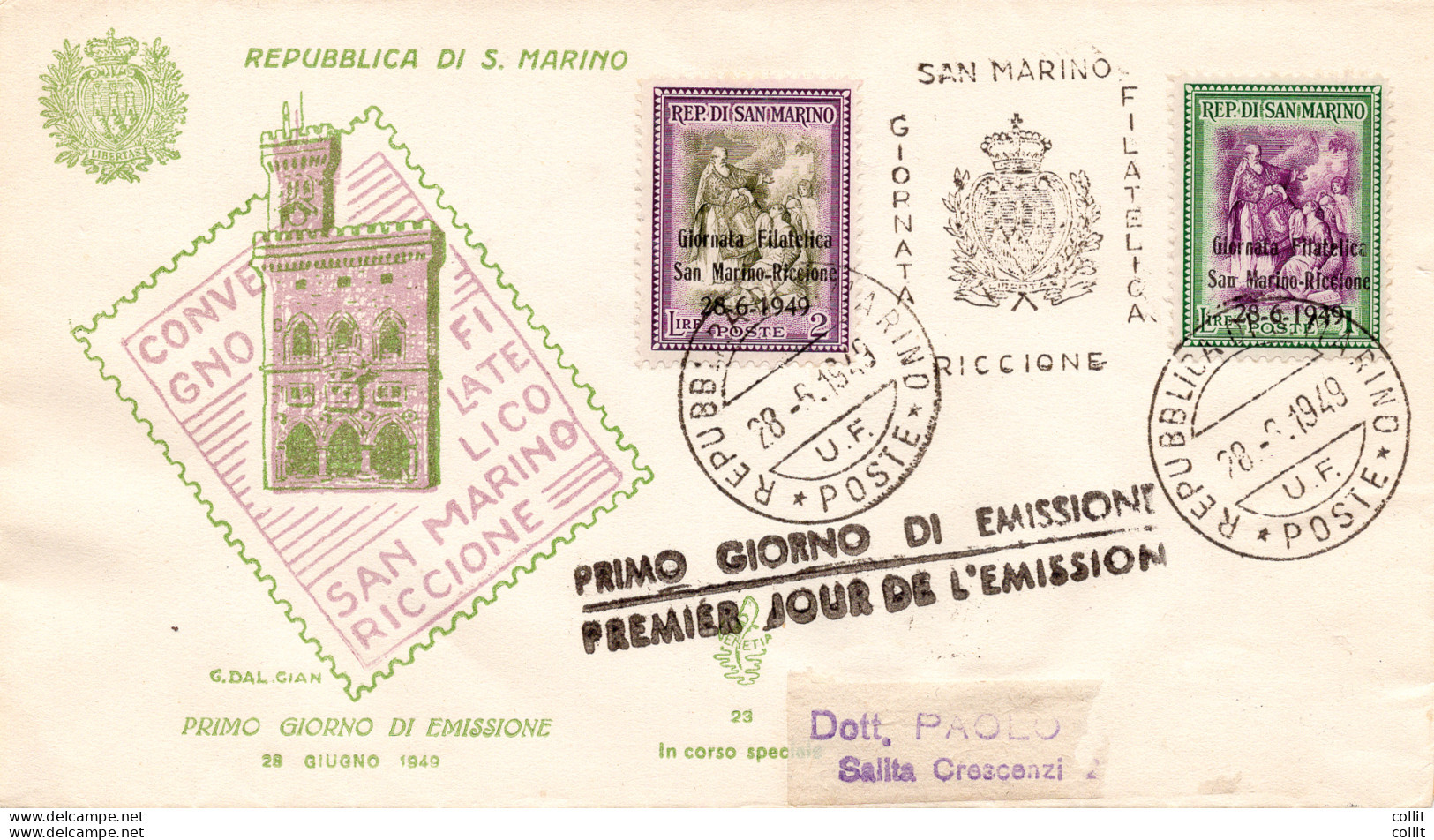San Marino - Giornata Filatelica '49 Su FDC Venezia - FDC