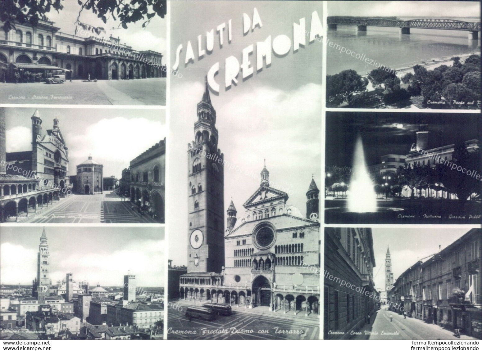 I630 Cartolina Cremona Citta' Saluti Da Con 7 Vedutine Bella - Cremona