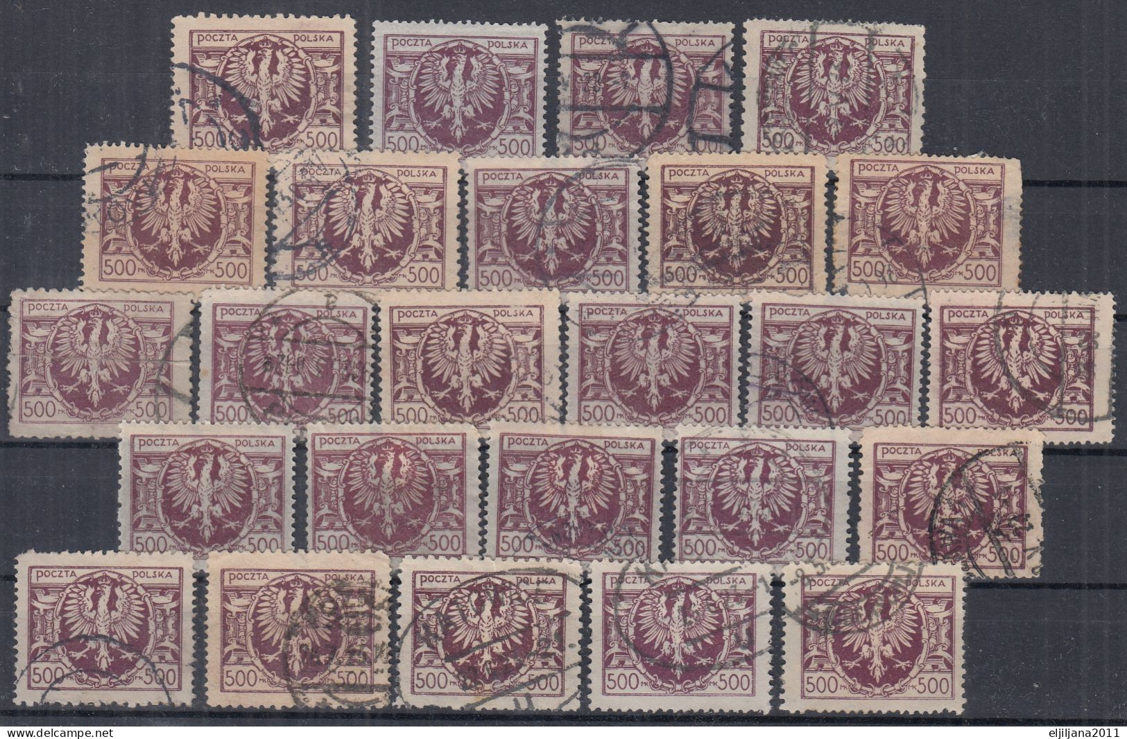 ⁕ Poland 1923 ⁕ Eagle In Shield / Wappenadler 500 M. Mi.179 ⁕ 25v Used / Different Perf. - Unchecked / Shades - See Scan - Used Stamps