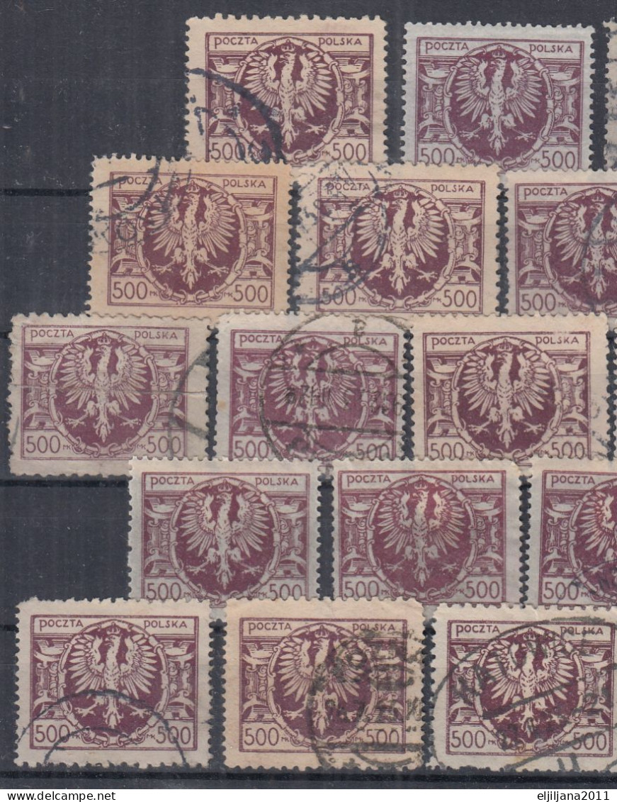 ⁕ Poland 1923 ⁕ Eagle In Shield / Wappenadler 500 M. Mi.179 ⁕ 25v Used / Different Perf. - Unchecked / Shades - See Scan - Used Stamps