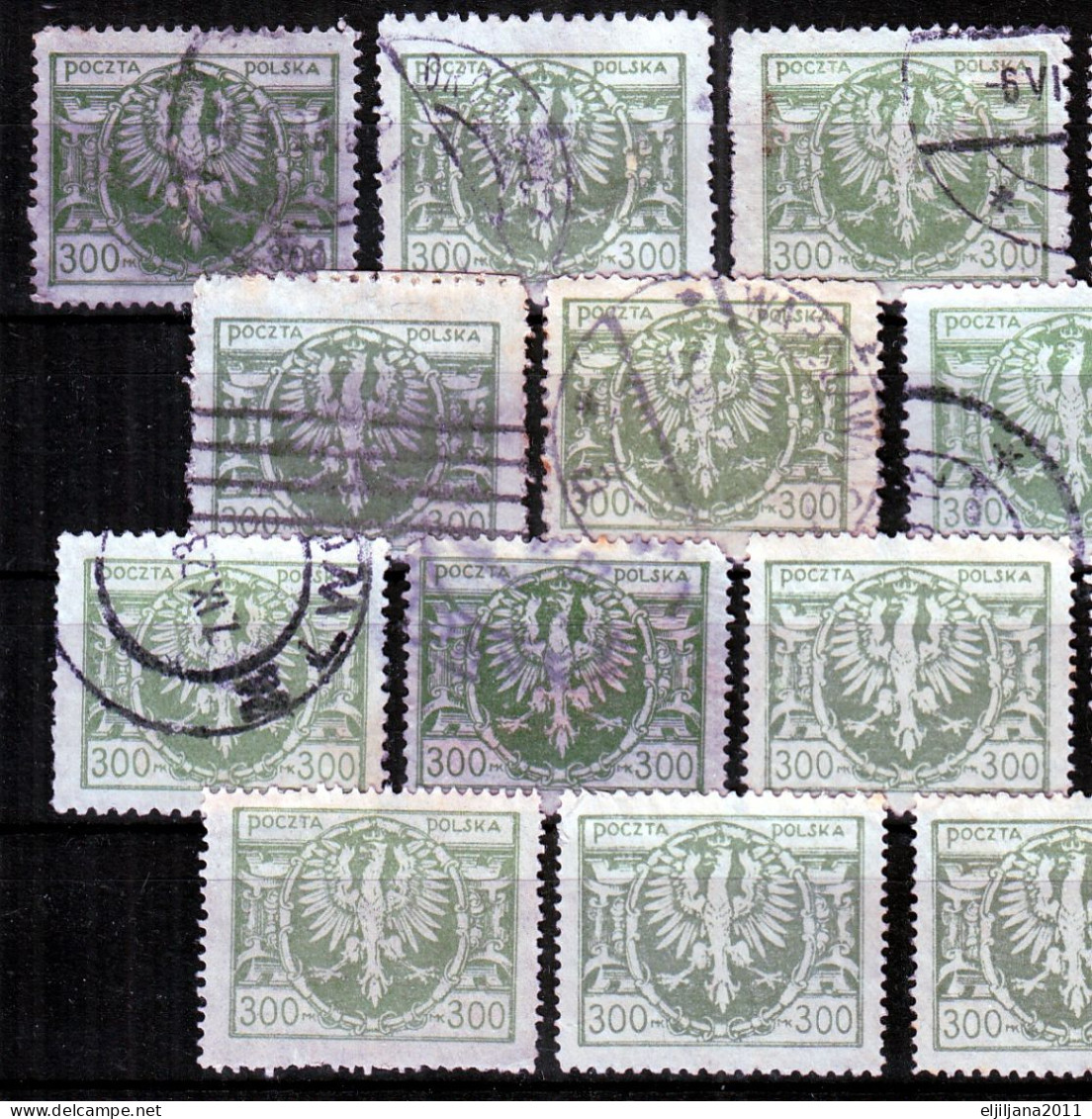 ⁕ Poland 1923 ⁕ Eagle In Shield / Wappenadler 300 M. Mi.177 ⁕ 20v Used / Different Perf. - Unchecked / Shades - See Scan - Gebraucht