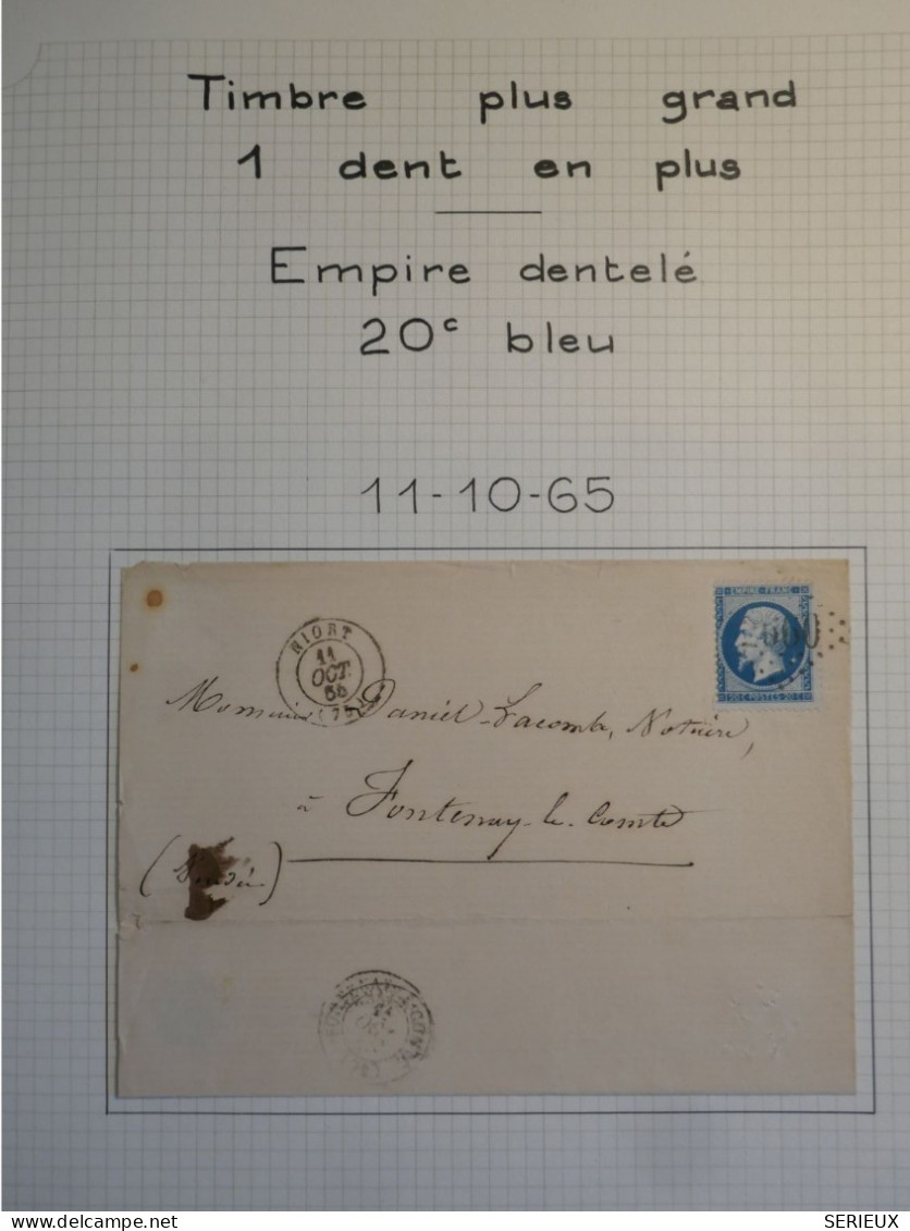 DK0 FRANCE  BELLE LETTRE RARE 1865 A FONTENAY+ N°22 TIMBRE PIQUETAGE DE NIORT + +VU BEHR.DISPERSION DE COLLECTION+ - 1862 Napoleon III
