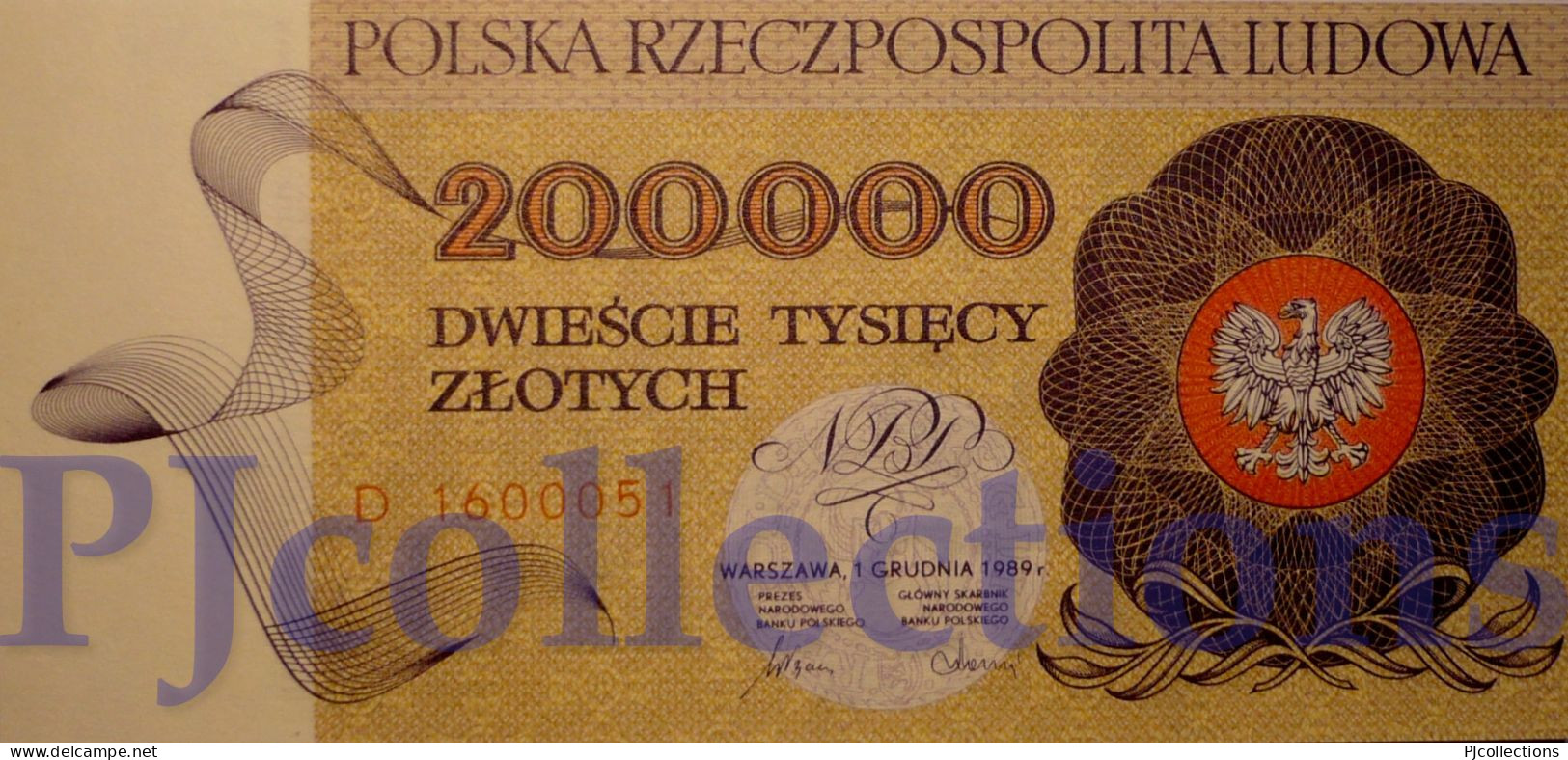 POLONIA - POLAND 200000 ZLOTYCH 1989 PICK 155a UNC PREFIX "D" - Polen