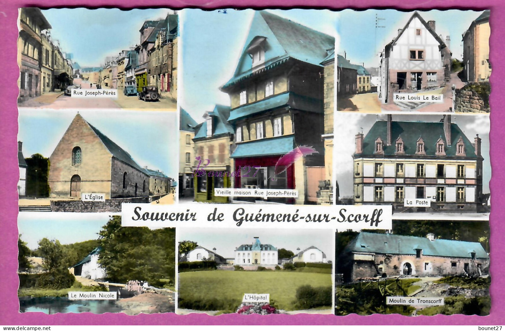 CPSM - GUEMENE SUR SCORFF 56 - Souvenir Rue Jean Peres Louis Le Bail Hopital Moulin Nicole Eglise  - Guemene Sur Scorff