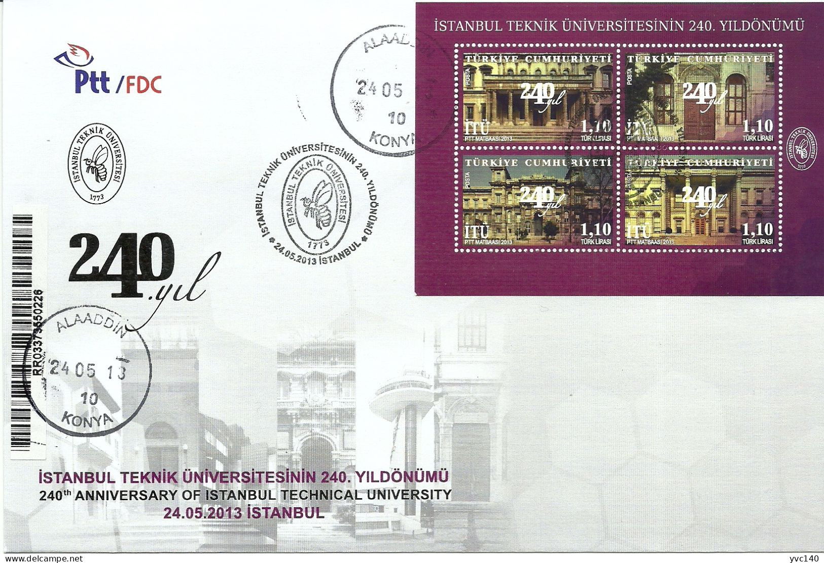 Turkey; FDC 2013 240th Anniv. Of Istanbul Technical University - FDC