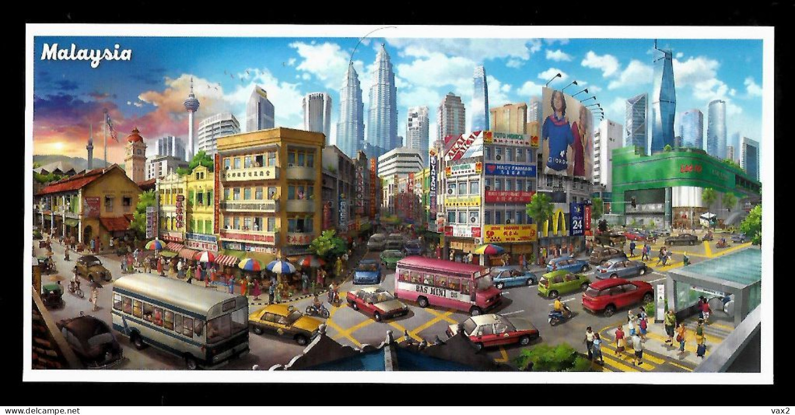 Malaysia Cityscape - Kuala Lumpur Postcard MINT Automobile Taxi Motorcycle Bus Landmark - Malesia