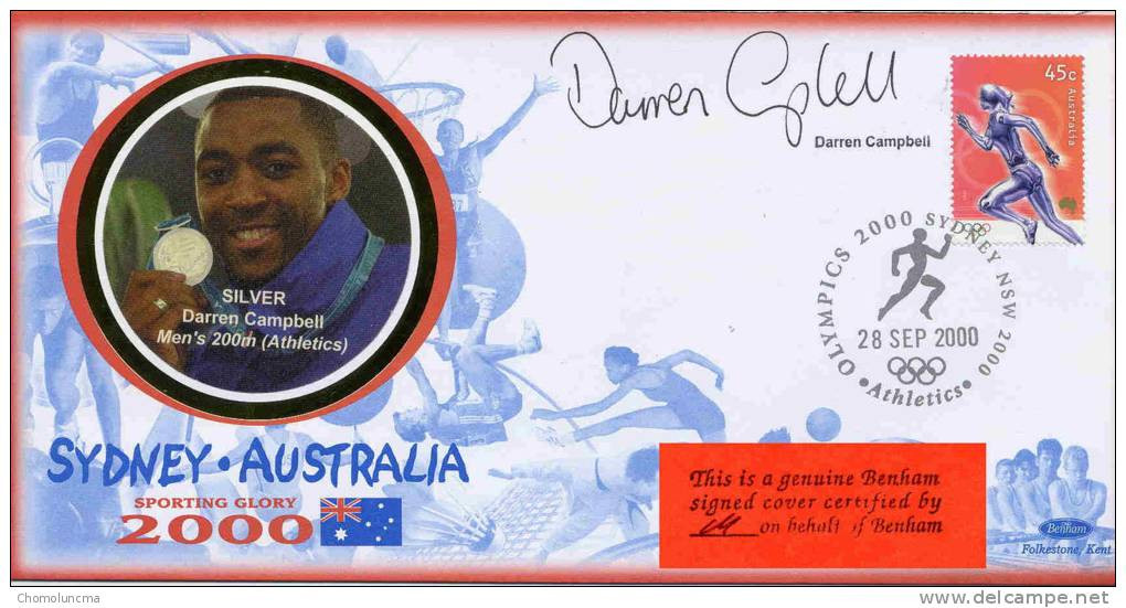 2000  SYDNEY OLYMPICS HANDSIGNED BENHAM COVER DARREN CAMPBELL - Summer 2000: Sydney