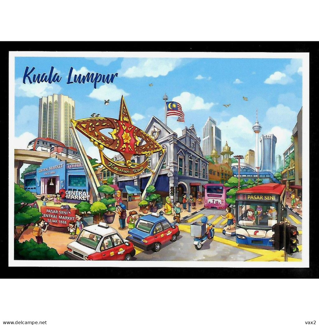 Malaysia Road Trip To Kuala Lumpur Postcard MINT Transport Automobile Taxi Motorcycle Bus Train Landmark Lifestyle - Maleisië