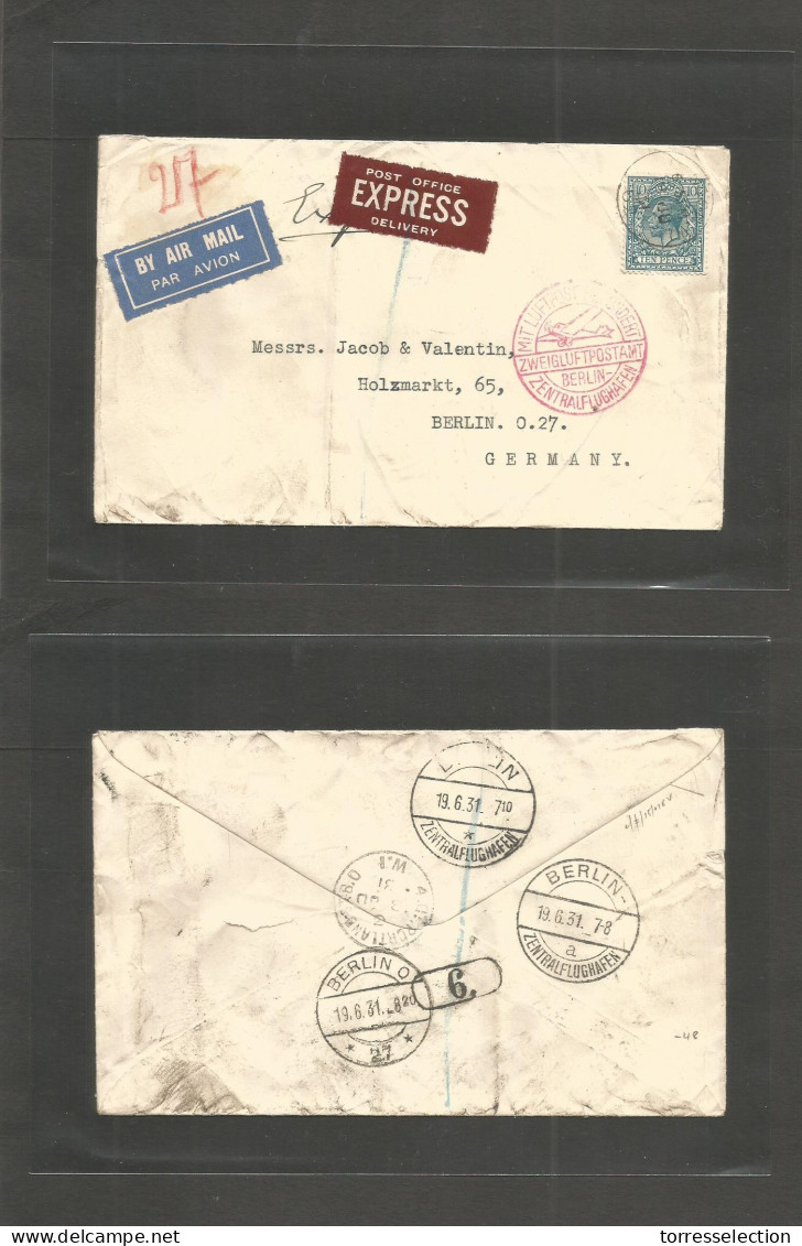 Great Britain - XX. 1931 (18 June) London Portland St - Germany, Berlin. Express Airmail Service. German Luftpost. Singl - ...-1840 Préphilatélie